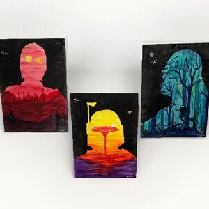 Star Wars Original Art Unique Paintings Acrylic on Canvas-Set of 3-Signed- 24x18
